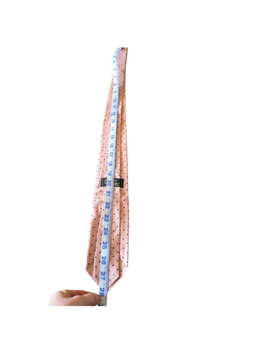 Vintage John Comfort Silk Tie Pink Navy Polka Dot England - Picture 10 of 11